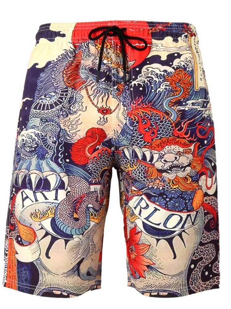 Straight Print Mid Waist Strandshorts För Män