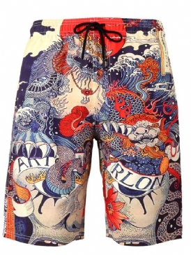 Straight Print Mid Waist Strandshorts För Män